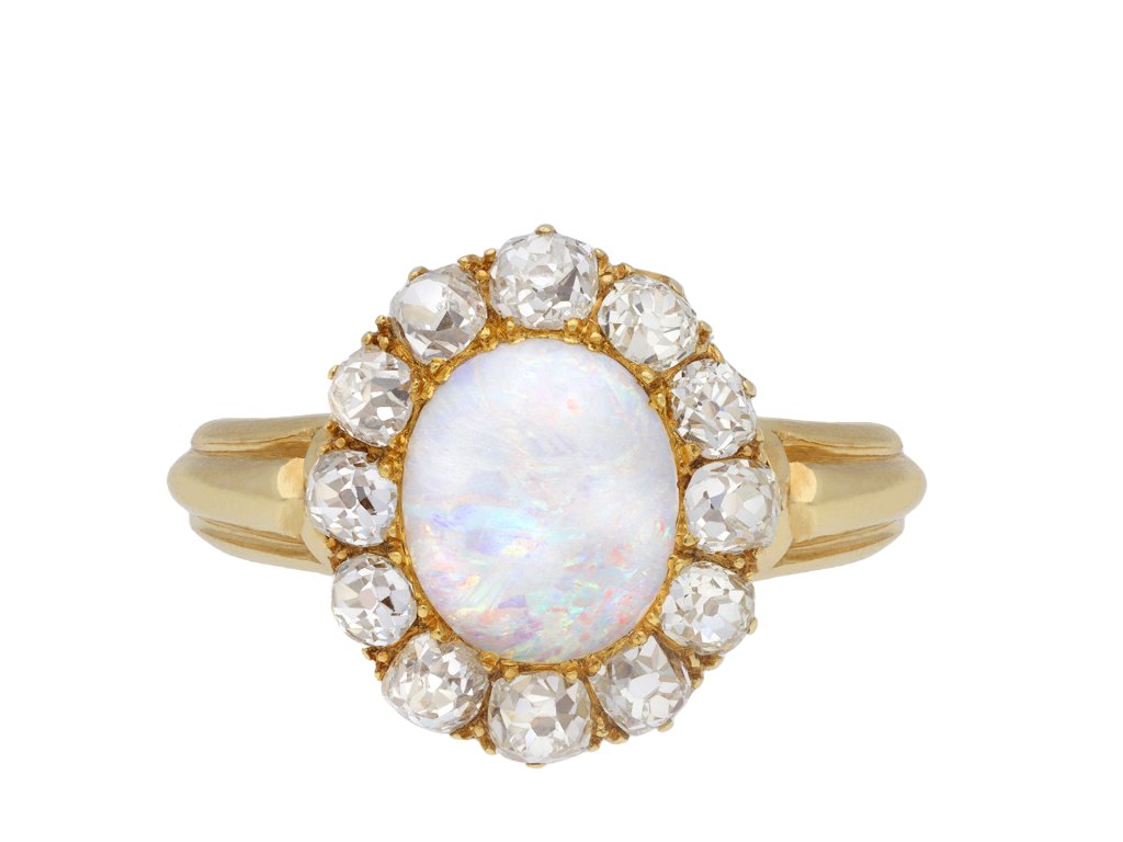 Victorian Opal and Diamond Coronet Cluster Ring, Circa 1890. Hatton Garden