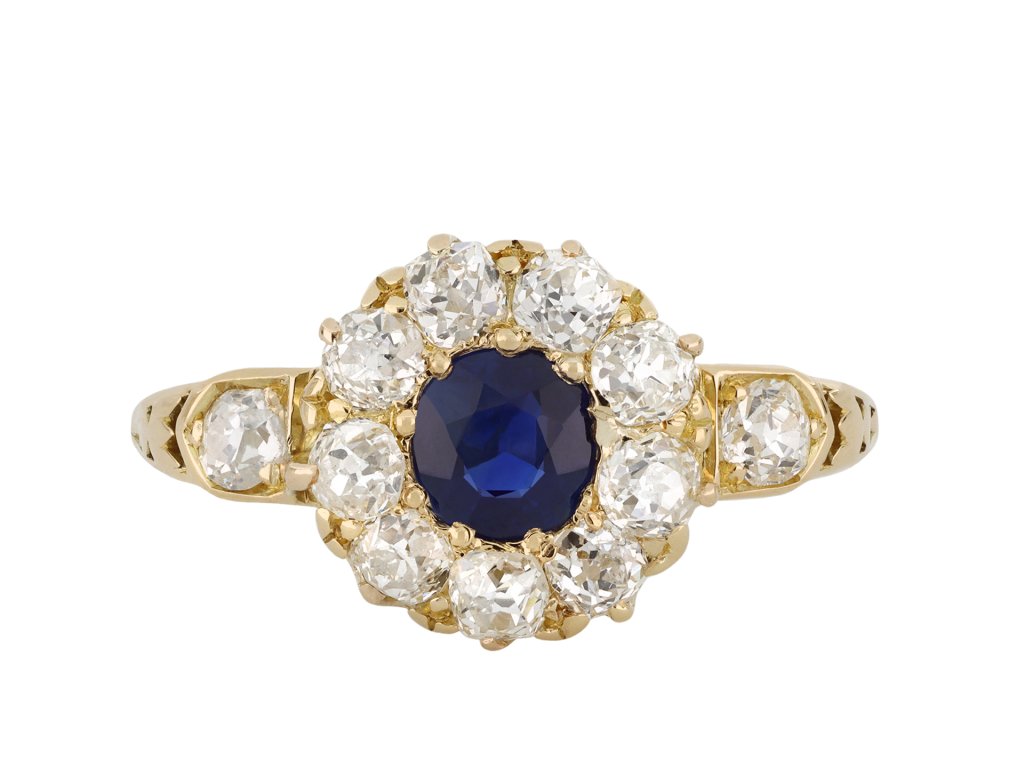 Edwardian sapphire and diamond coronet cluster ring hatton garden