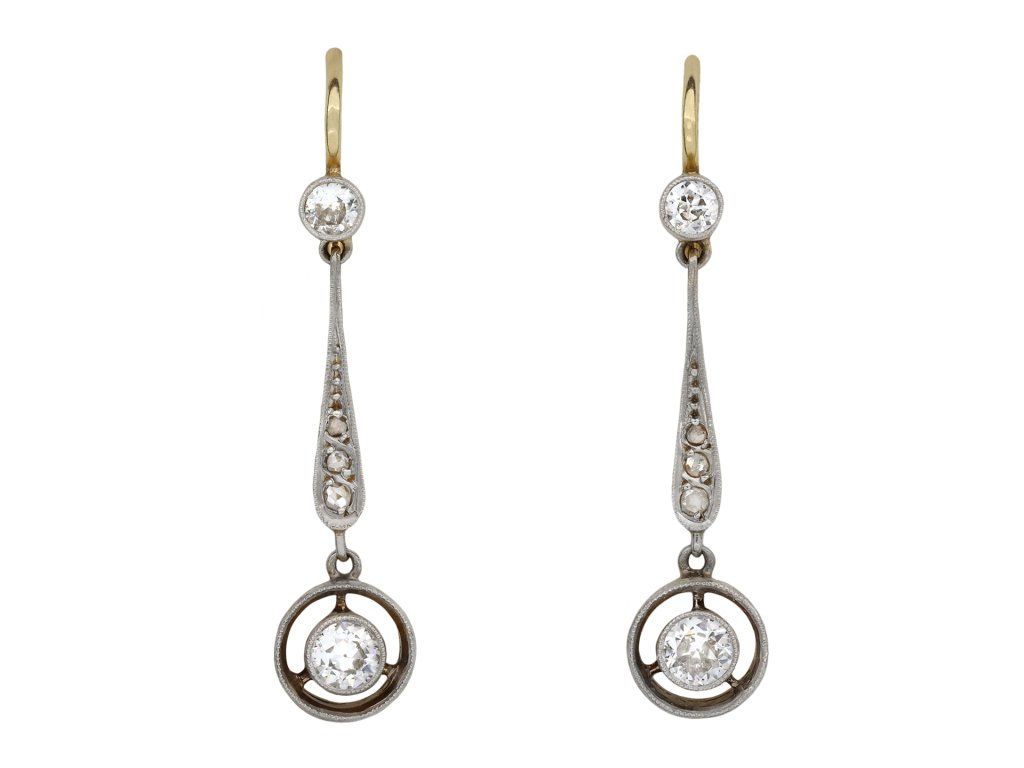 Edwardian Diamond Drop Earrings, Circa 1915 hatton garden