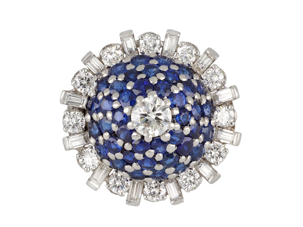 Gubelin sapphire and diamond bombé cocktail ring hatton garden