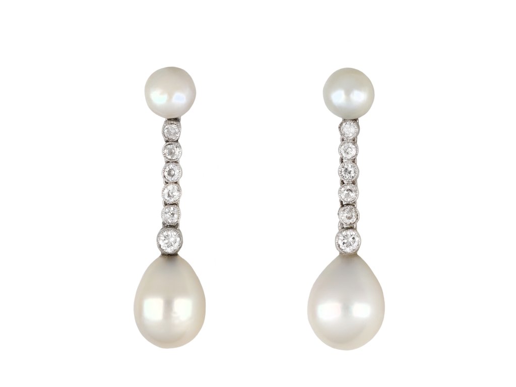 Natural pearl and diamond earrings, circa 1920 hatton garden