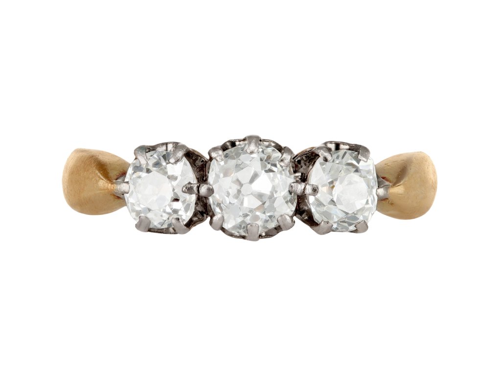 Old mine diamond three stone ring, circa 1910.