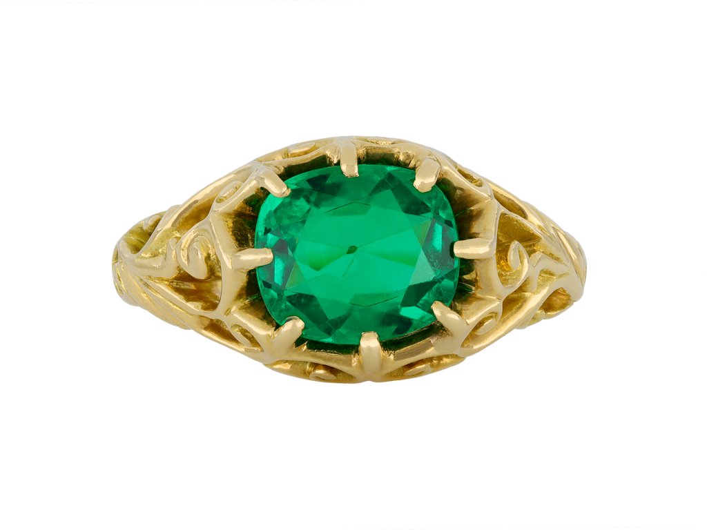 Belle Époque Colombian emerald solitaire ring, French, circa 1895. Hatton Garden