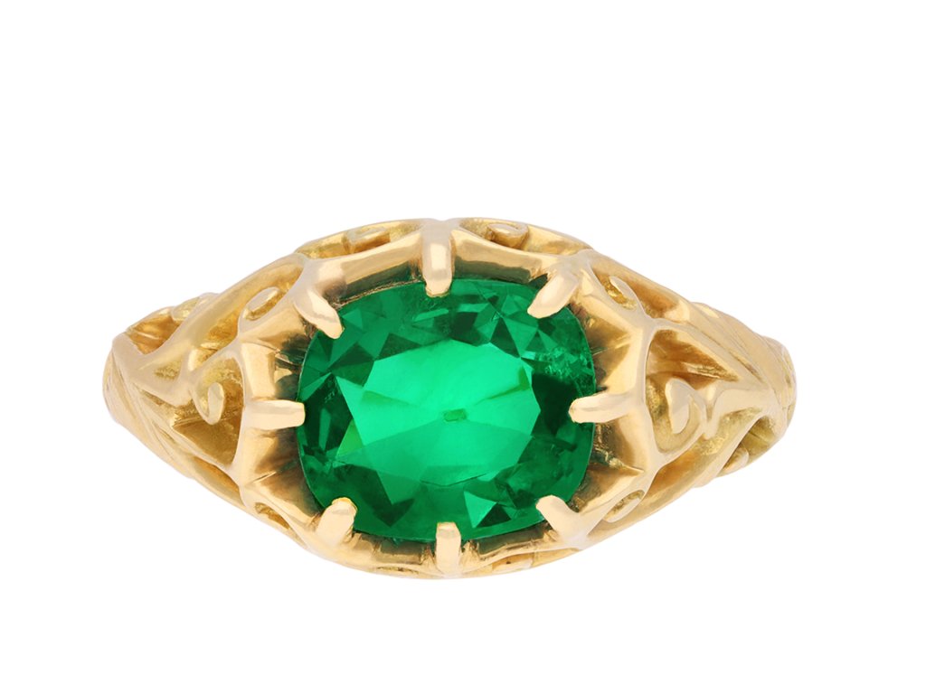 Belle Époque Colombian emerald solitaire ring, French, circa 1895. Hatton Garden