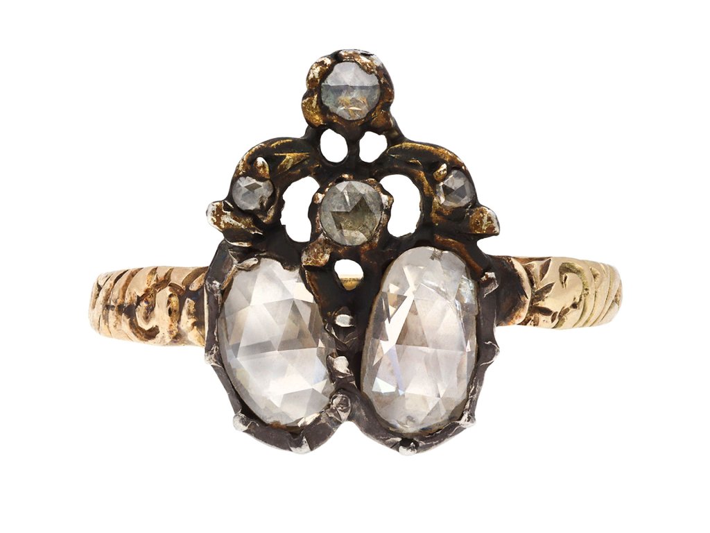 Georgian diamond double heart ring, circa 1790. Hatton Garden