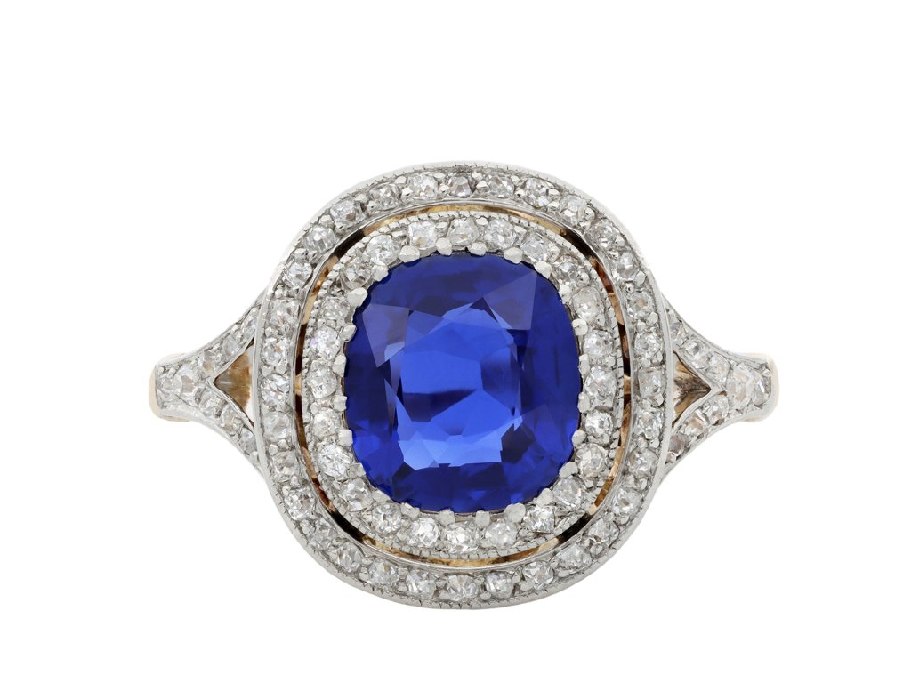 Burmese sapphire and diamond cluster ring hatton garden