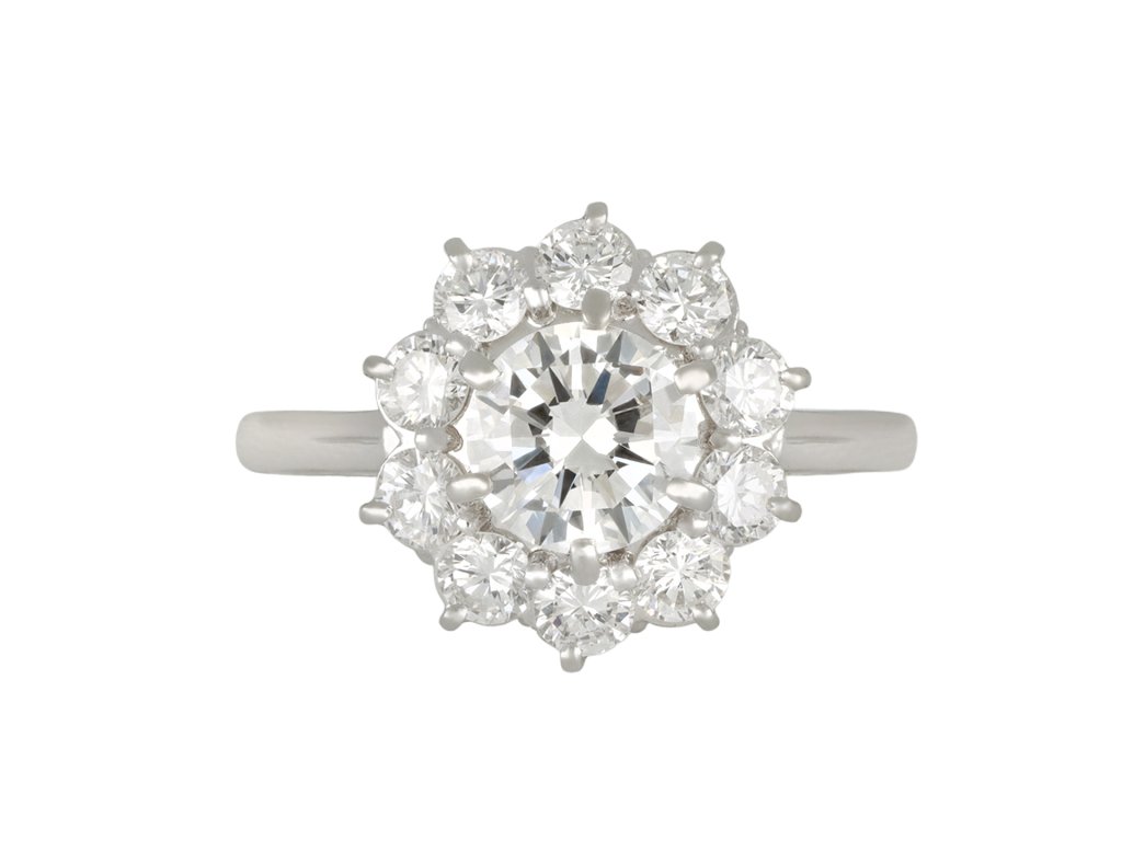 Diamond coronet cluster ring, French, circa 1940.