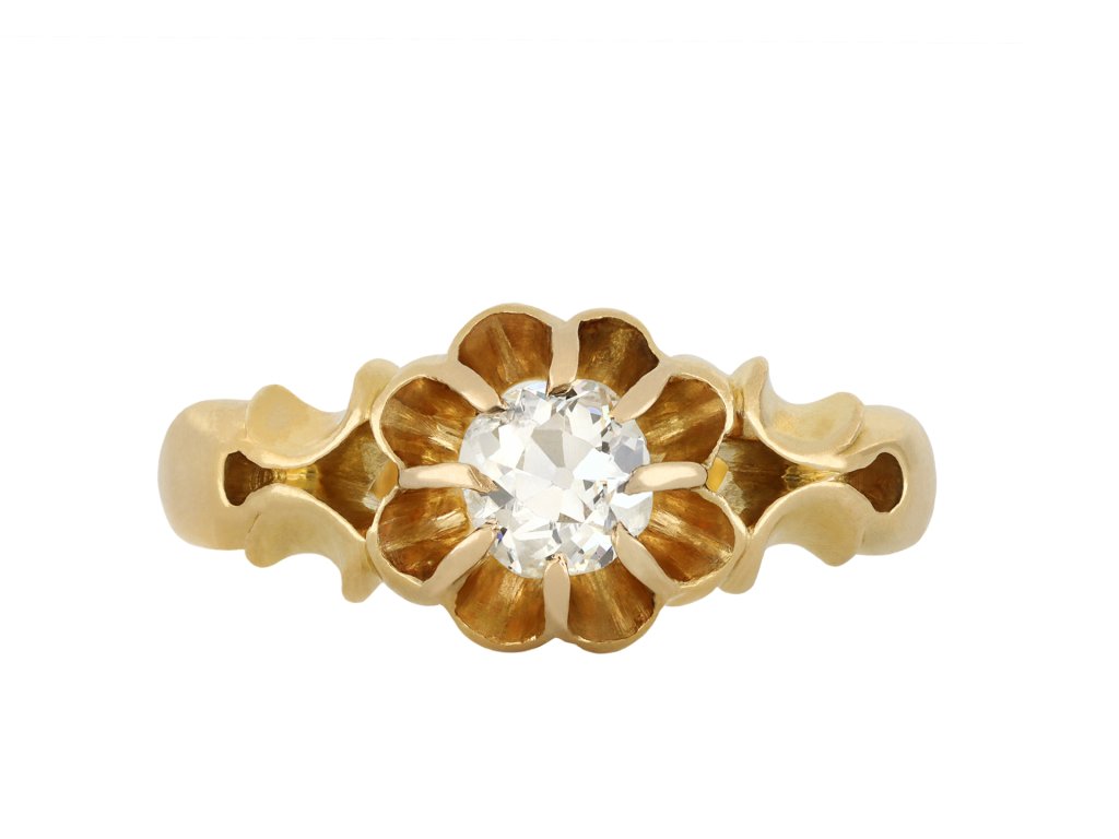 Old mine diamond solitaire ring, English, 1903 hatton garden