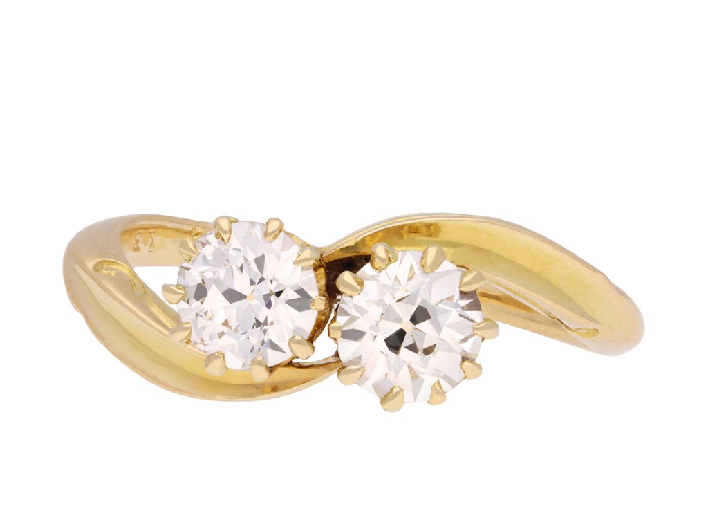 Victorian diamond crossover ring, circa 1900. Hatton Garden