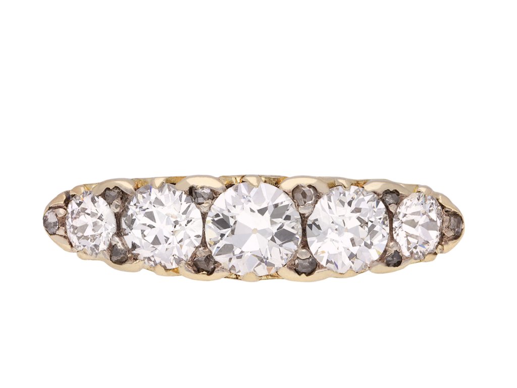 Victorian five stone diamond ring, circa 1900. Hatton Garden