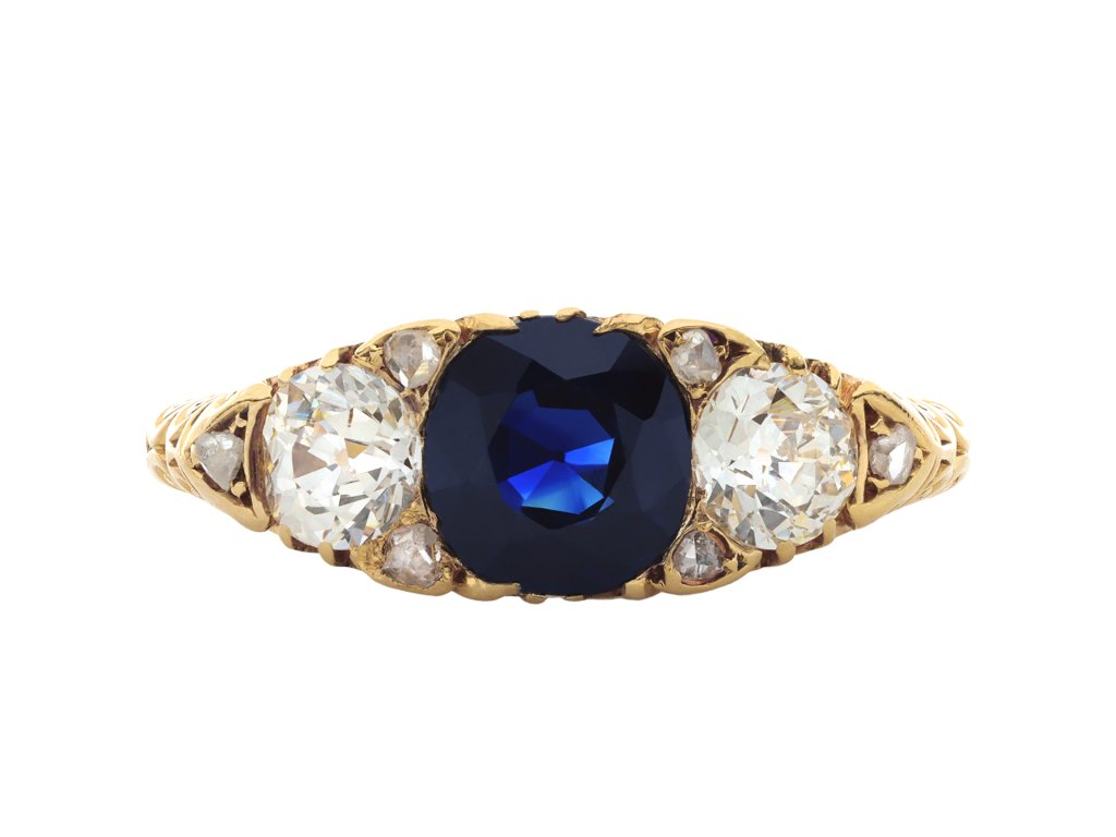 Victorian Sapphire and diamond three stone ring hatton garden