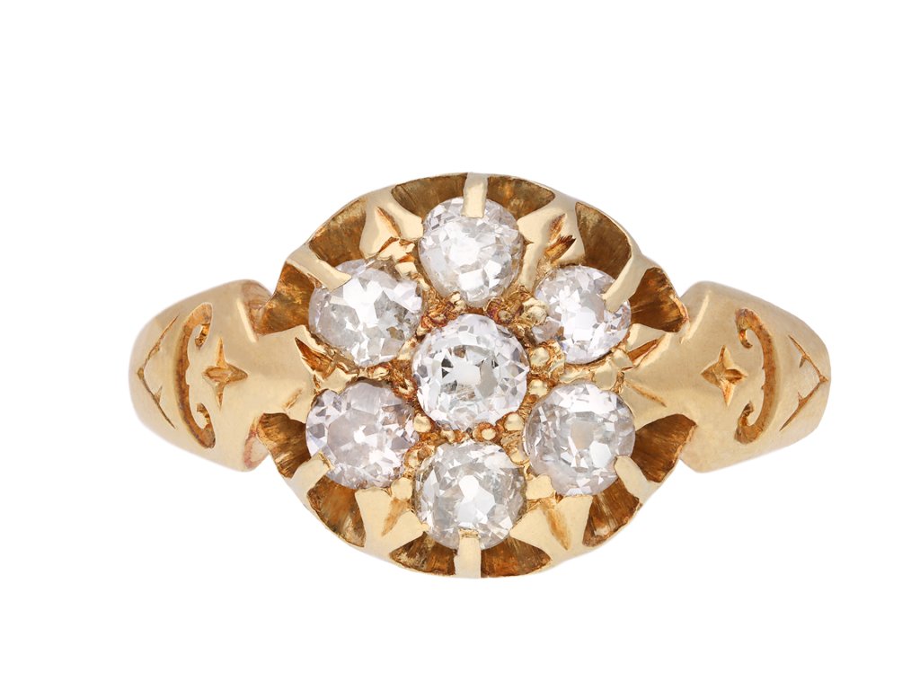 Diamond coronet cluster ring, English, 1911 hatton garden