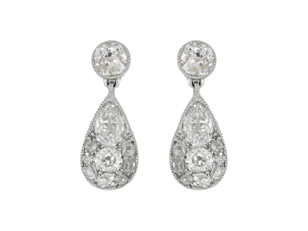 Diamond drop earrings, circa 1910. hatton garden