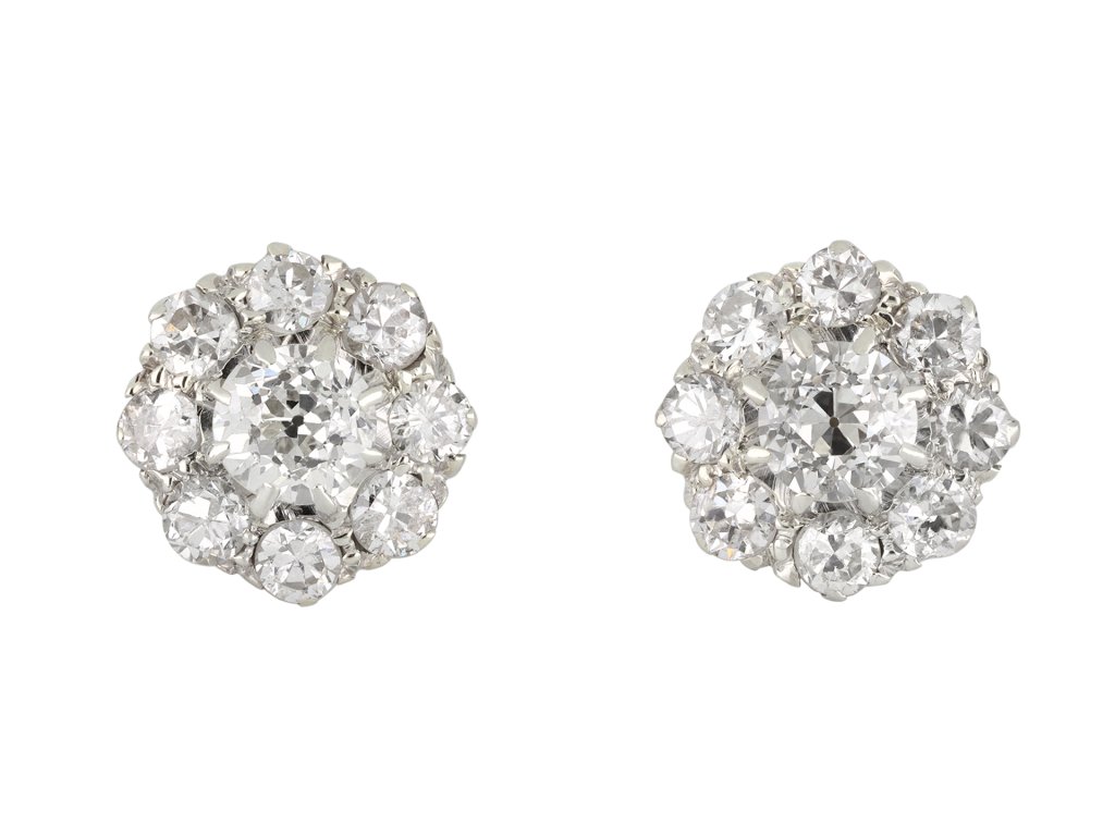 Old cut diamond cluster earrings, circa 1930 hatton garden