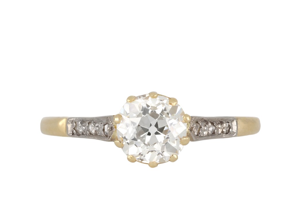 Edwardian old mine diamond flanked solitaire ring hatton garden