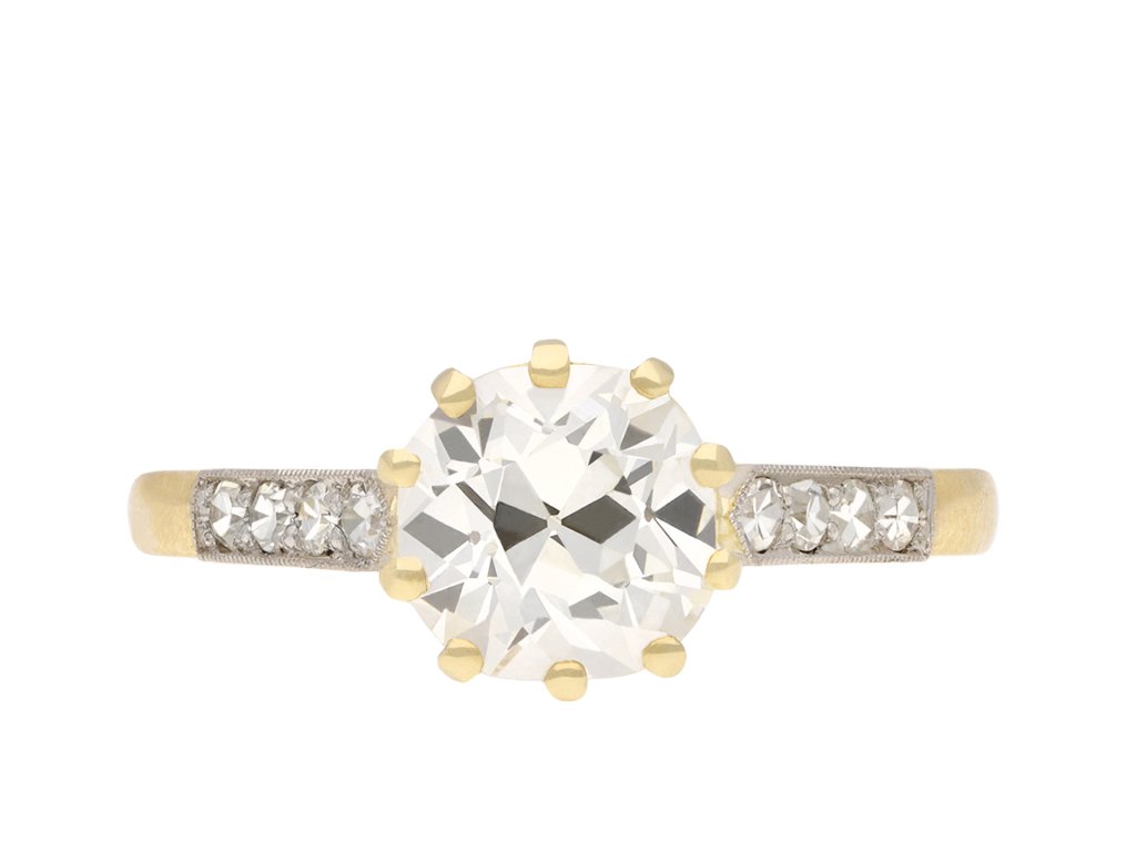 Old mine diamond flanked solitaire ring, circa 1915. Hatton Garden