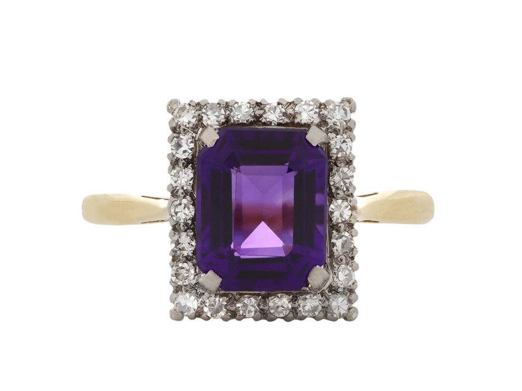 Edwardian amethyst and diamond cluster ring hatton garden