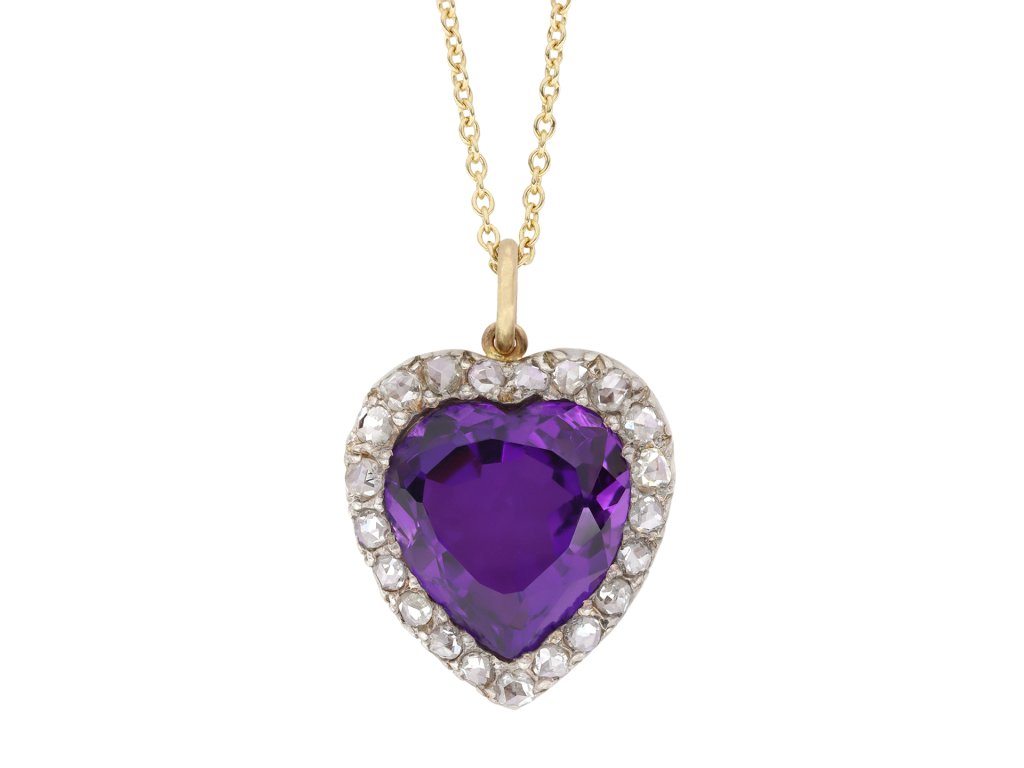 Victorian amethyst and diamond heart pendant hatton garden