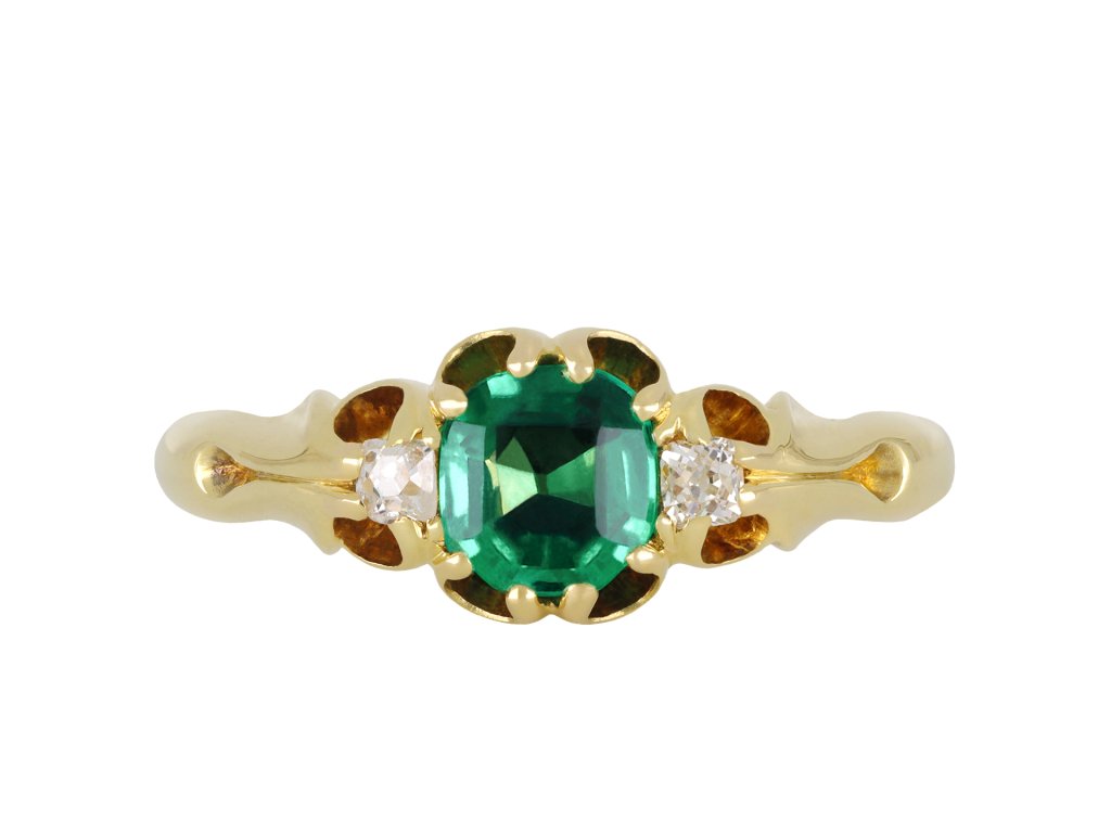 Victorian emerald diamond flanked solitaire ring hatton garden