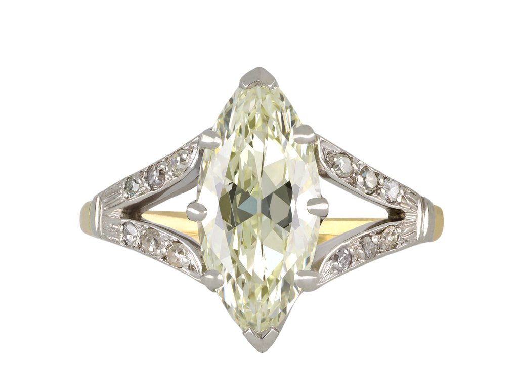 Marquise diamond flanked solitaire ring, circa 1910 hatton garden