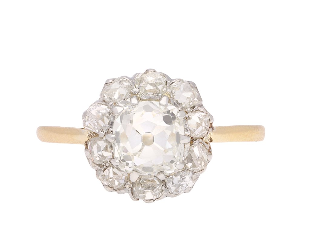 Old mine diamond coronet cluster ring, circa 1905. Hatton Garden