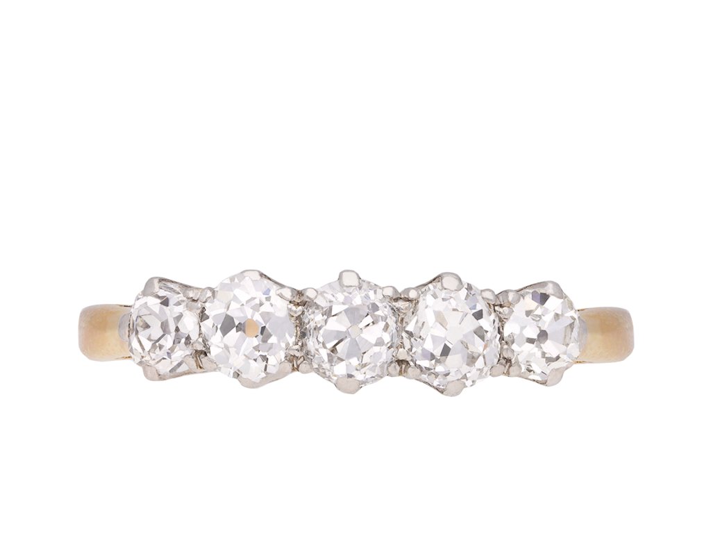 Old mine diamond five stone ring, circa 1905. Hatton Garden