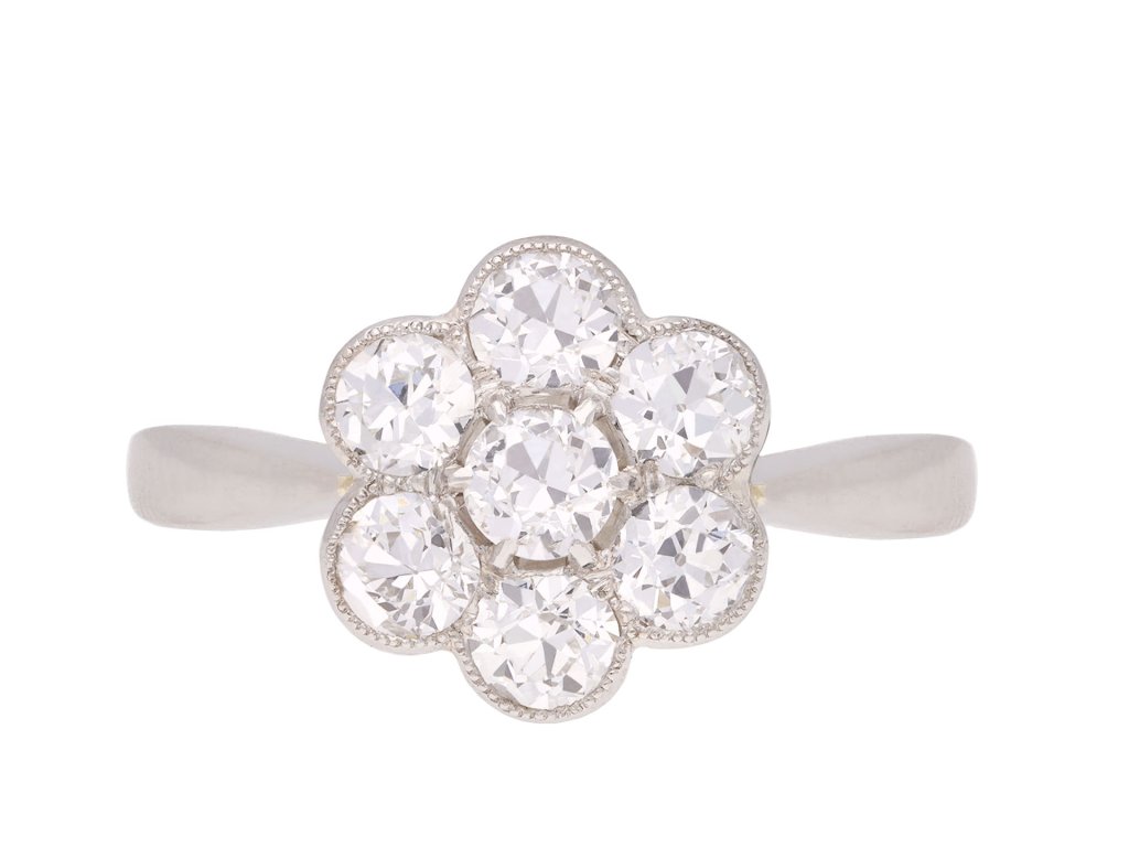Old cut diamond coronet cluster ring, circa 1935. Hatton Garden