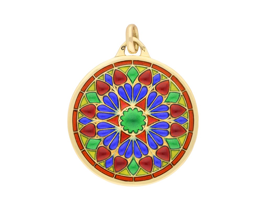 Plique a jour enamel pendant, French, circa 1900. Hatton Garden