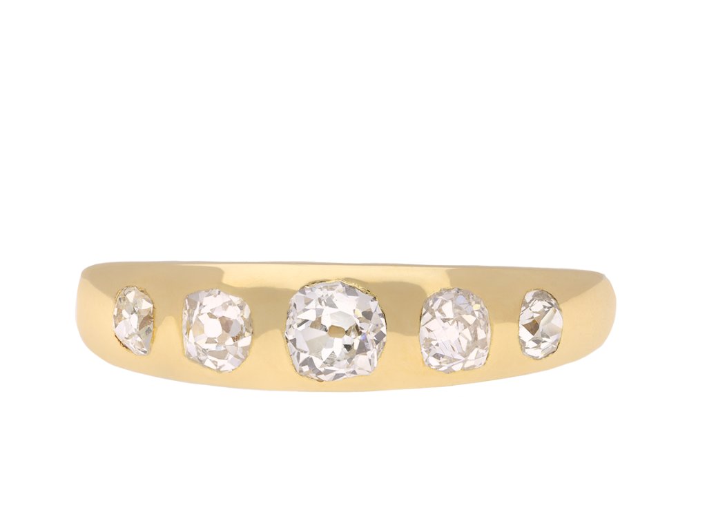 Victorian five stone diamond gypsy ring, circa 1890. Hatton Garden