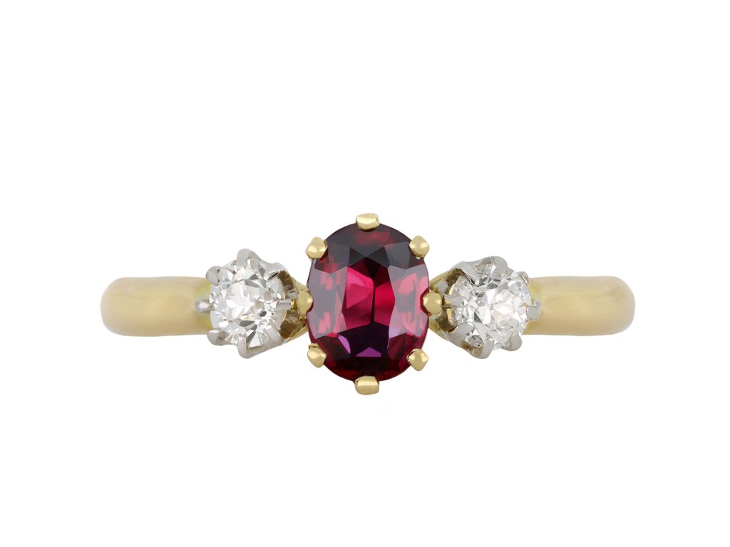 Ruby and diamond three stone ring, circa 1905 hatton garden