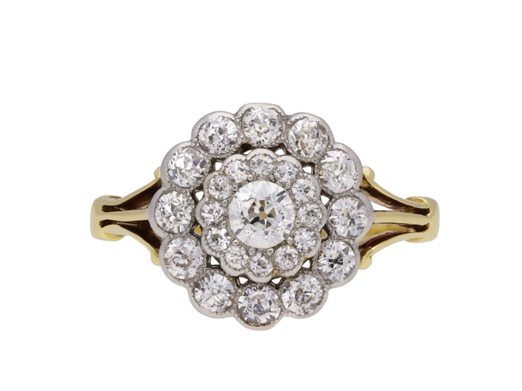 Edwardian old mine diamond cluster ring hatton garden