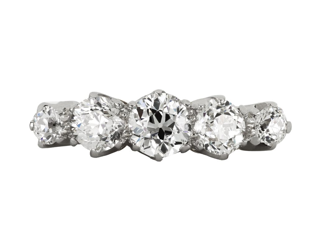 edwardian old mine diamond five stone ring. hatton garden