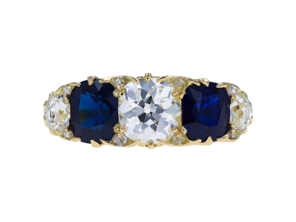 Victorian sapphire and diamond five stone ring, hatton garden