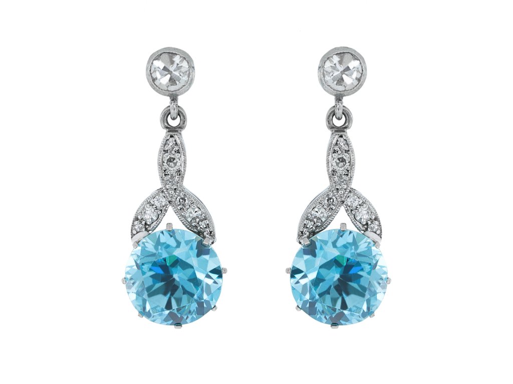 Vintage blue zircon and diamond earrings, hatton garden.