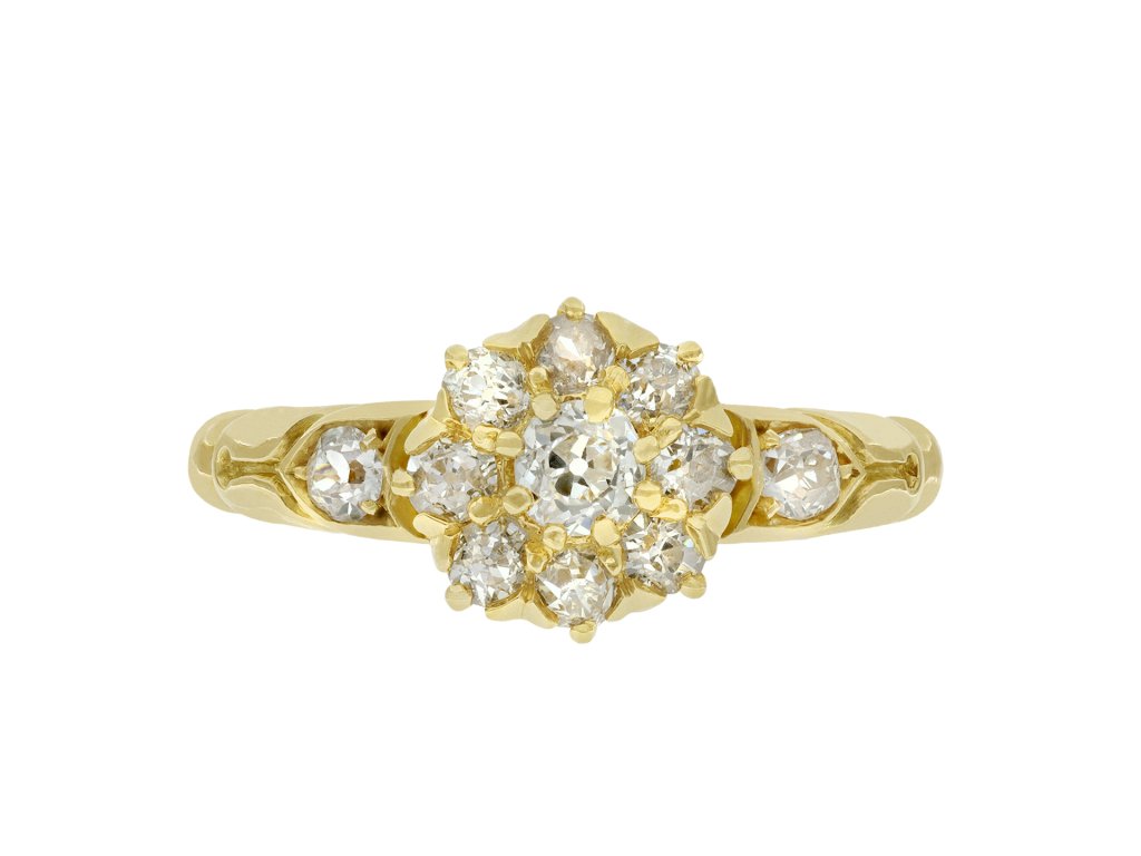 Victorian old mine diamond coronet cluster ring, English