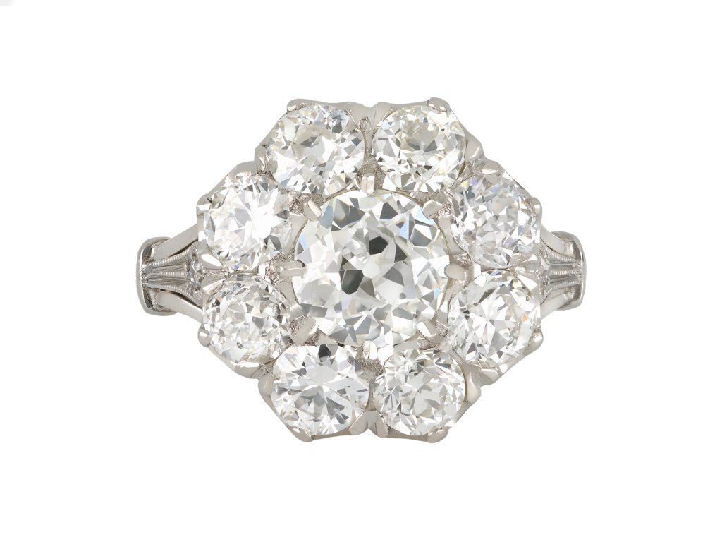 Diamond coronet cluster ring, circa 1920.