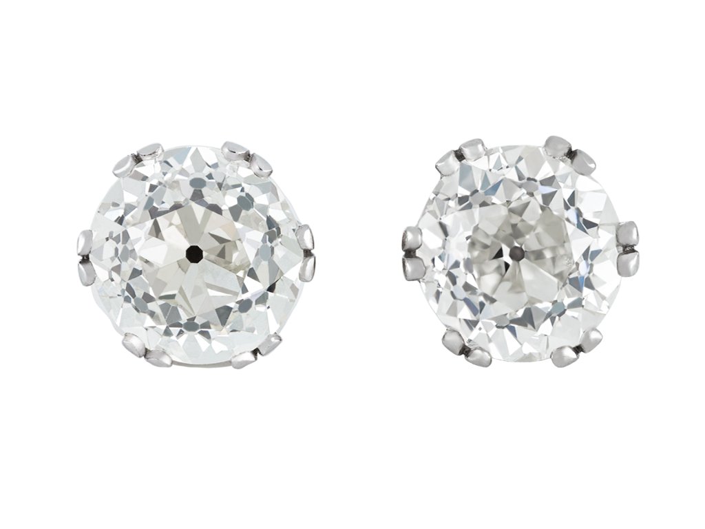 Edwardian old mine diamond stud earrings, hatton garden