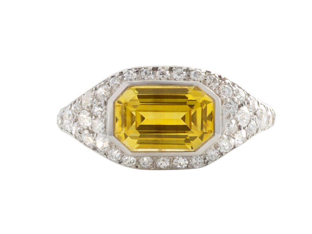 Yellow Ceylon sapphire and diamond ring, circa 1935