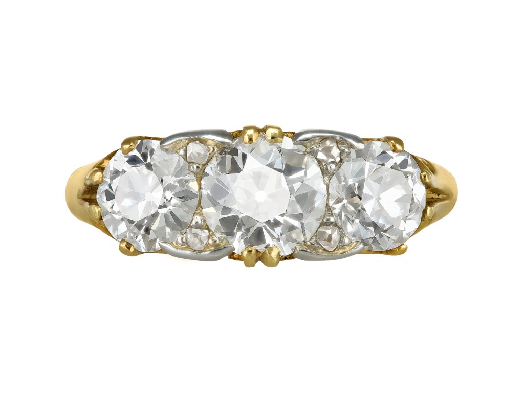 Victorian diamond three stone ring, circa 1900. 