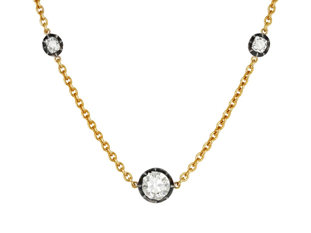 Old cut diamond necklace, late 19th Century. 