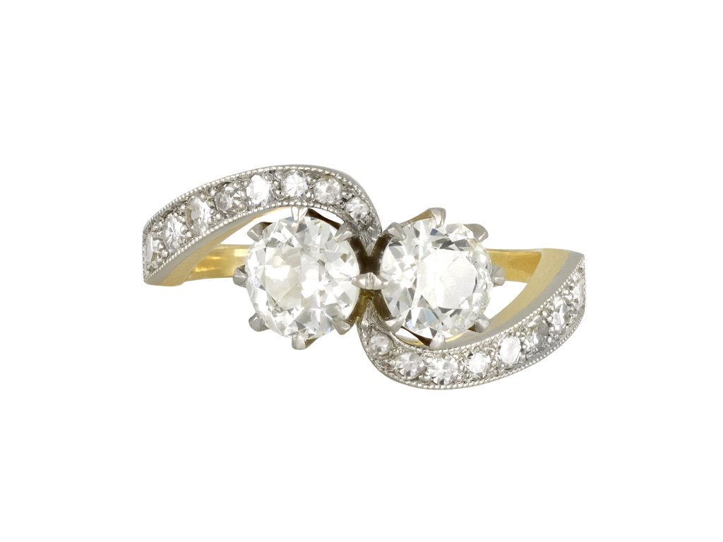 Edwardian diamond crossover ring, circa 1910.