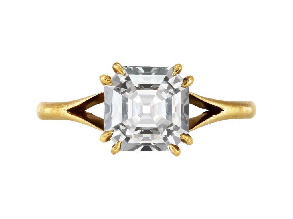 Asscher cut diamond solitaire ring, mid 20th Century. 