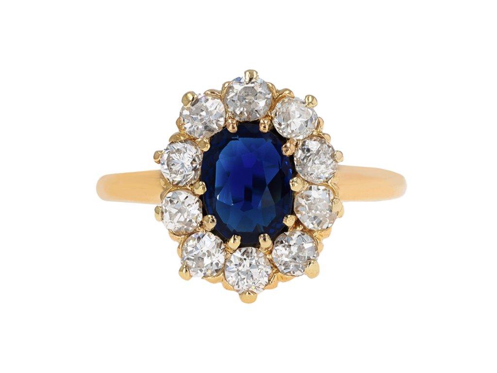 Sapphire and diamond coronet cluster ring, Austro Hungarian, circa 1900.