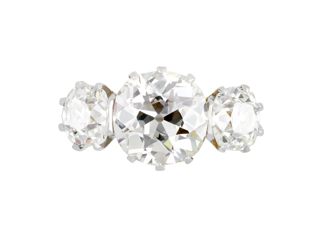 Edwardian diamond three stone ring, English, circa 1905.