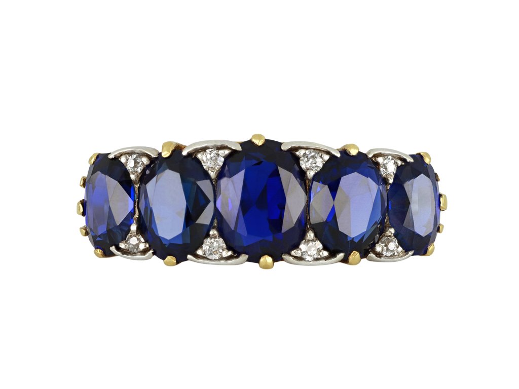 Victorian Burmese sapphire five stone ring, circa 1890.
