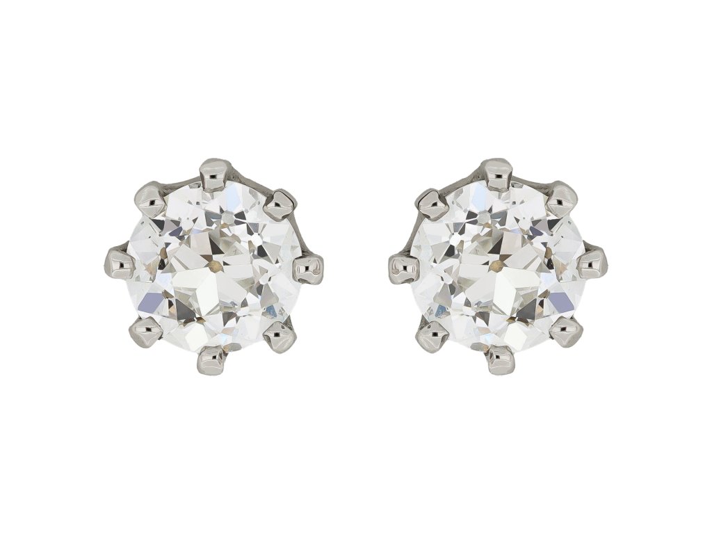 Old cut diamond stud earrings, circa 1910. 