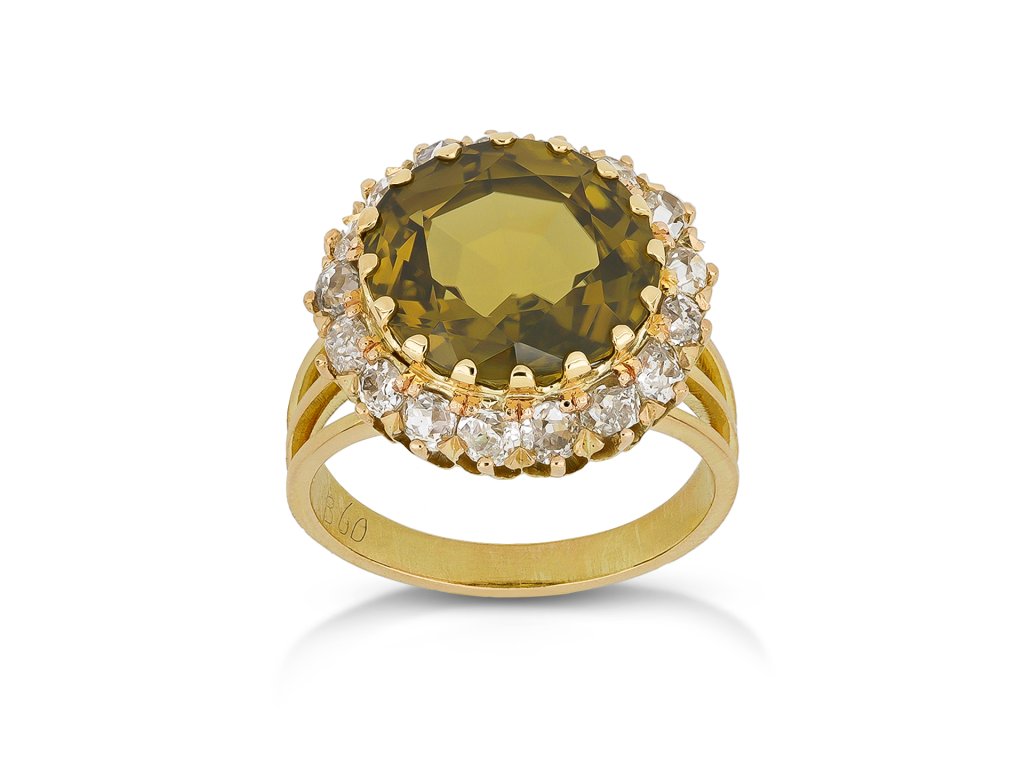 Chrysoberyl and diamond coronet cluster ring, circa 1900.