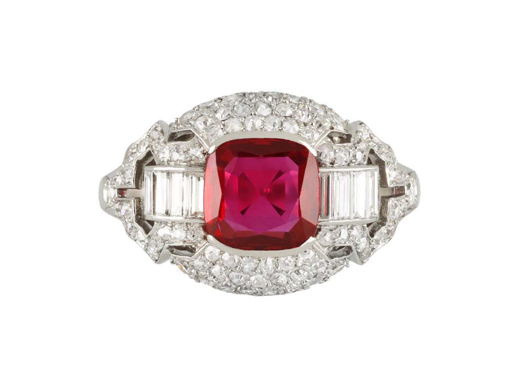 Tiffany & Co. Burmese ruby and diamond ring, American, circa 1920. 