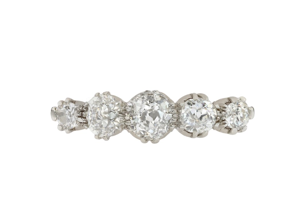 Edwardian old mine diamond five stone ring, circa 1910. 