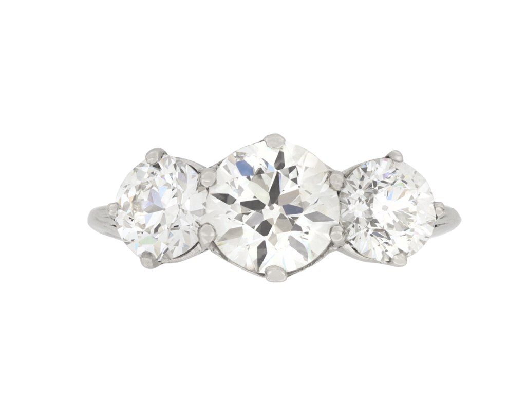 Edwardian diamond three stone ring, circa 1910. 